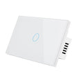 White RF wireless 2-gang touch wall switch with tempered glass panel and LED indicators