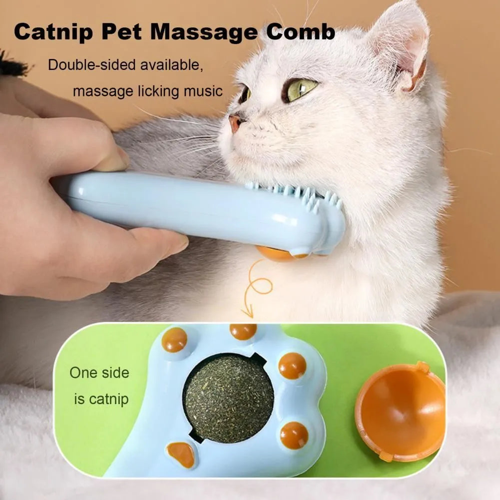 Cartoon design cat toy massage comb with dental cleaning ridges and catnip compartment
