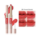 Double-headed lipstick and lip gloss in matte finish showing ten colour options 01 to 10