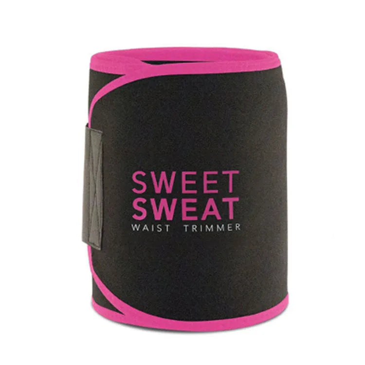Neoprene waist trimmer belt for women in black, size M, with fabric texture and adjustable closure