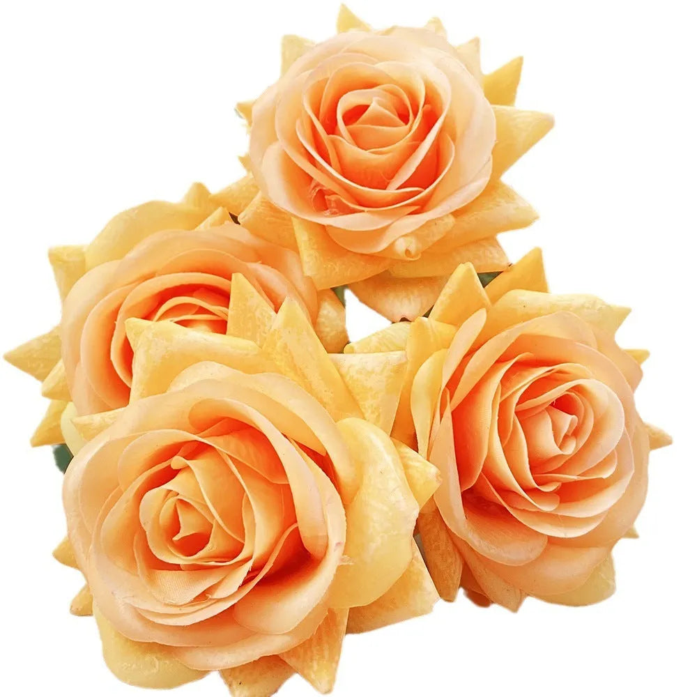 Artificial silk rose flower with fabric petals and plastic components, 42cm length with 8.5cm flower head
