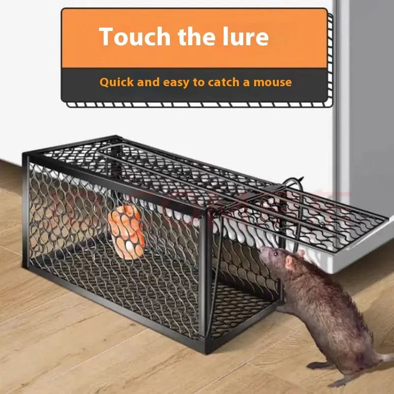 Automatic mouse cage trap in metal and plastic variants showing small, medium, and large size options