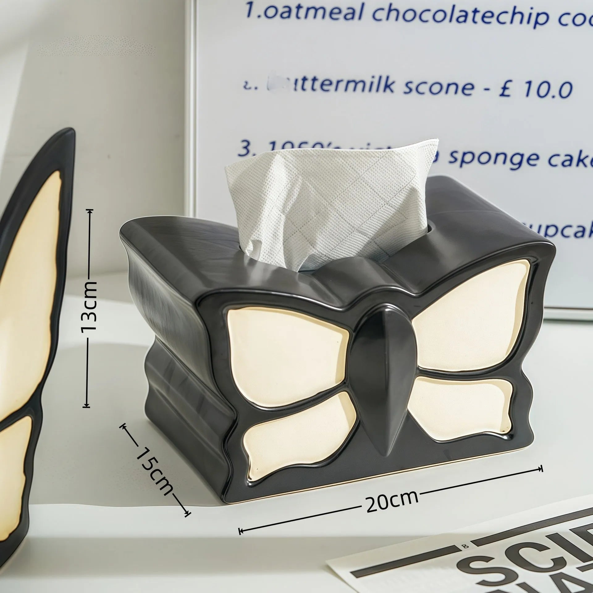 Ceramic butterfly vase and matching tissue box set with waterproof lightweight luxury design