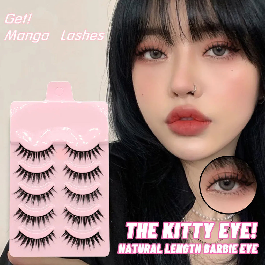 Manga false eyelashes set showing 007, 008 and 009 natural wispy styles for anime cosplay