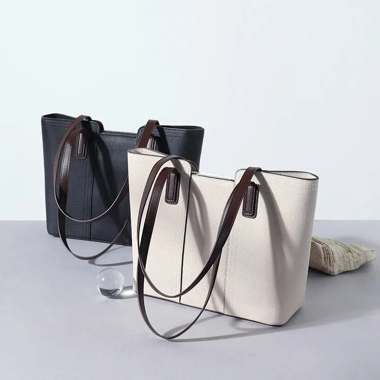 Genuine leather women's shoulder bag in box shape with large capacity and internal phone compartment