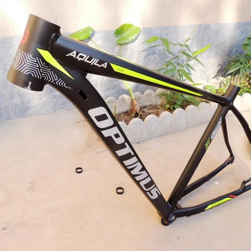 29-inch black green aluminium mountain bike disc brake frame with inner line routing