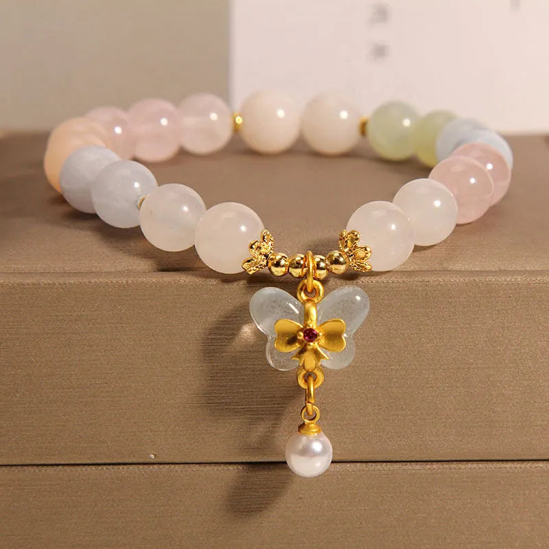 Women's crystal bracelet with colourful Morgan stone butterfly pendant in original design