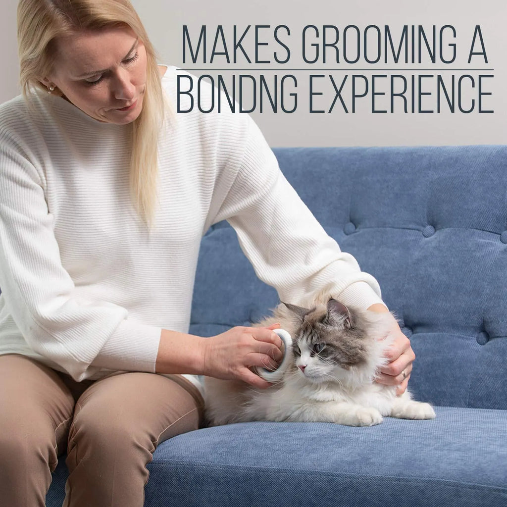 Blue pet grooming comb with ergonomic handle for cat and dog deshedding and dematting