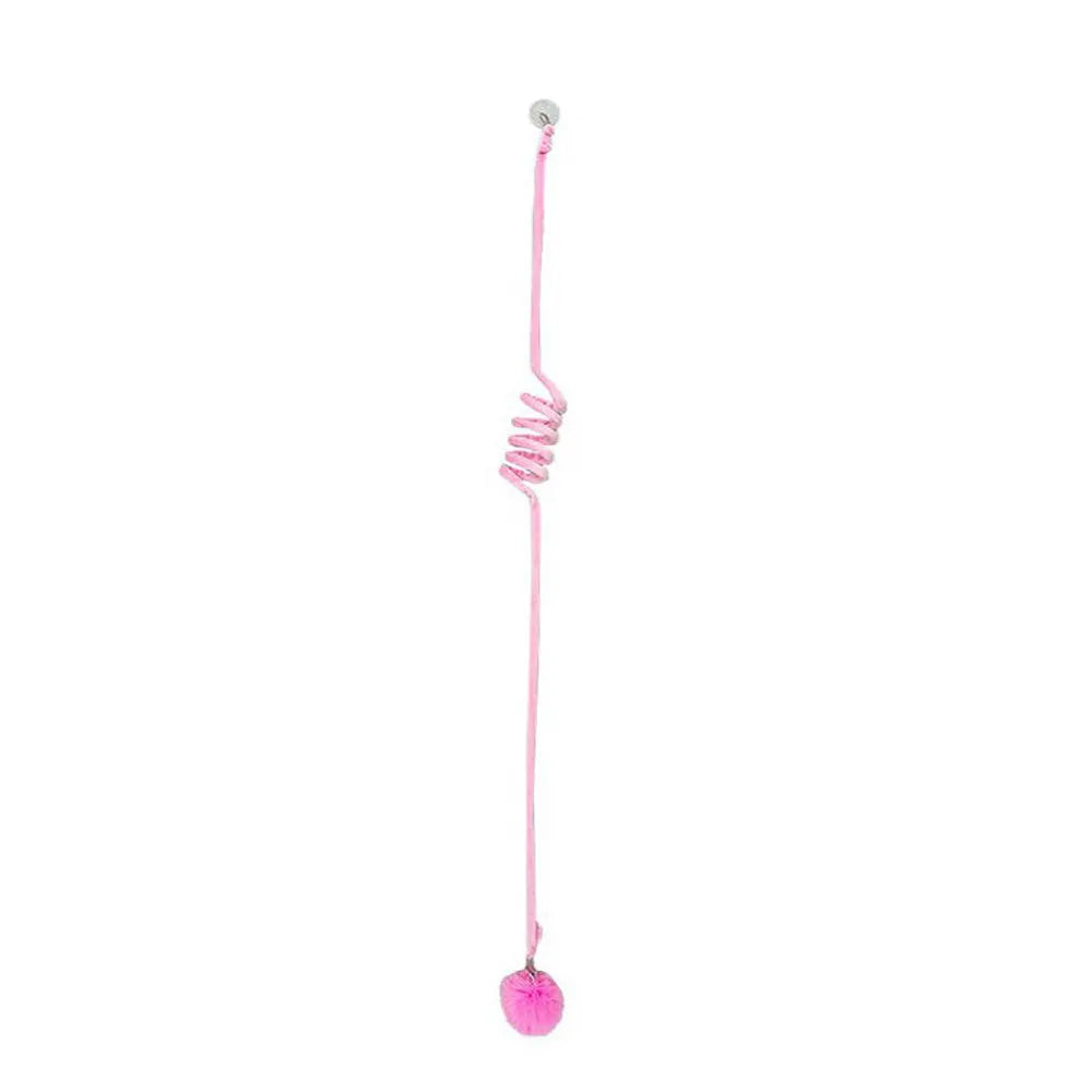 Blue inflatable ball on a spring attached to a plastic handle with suction cup, a cat toy for kittens