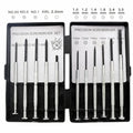 TH-6177 11-piece clock repair screwdriver set with cross and flat heads on a workbench.