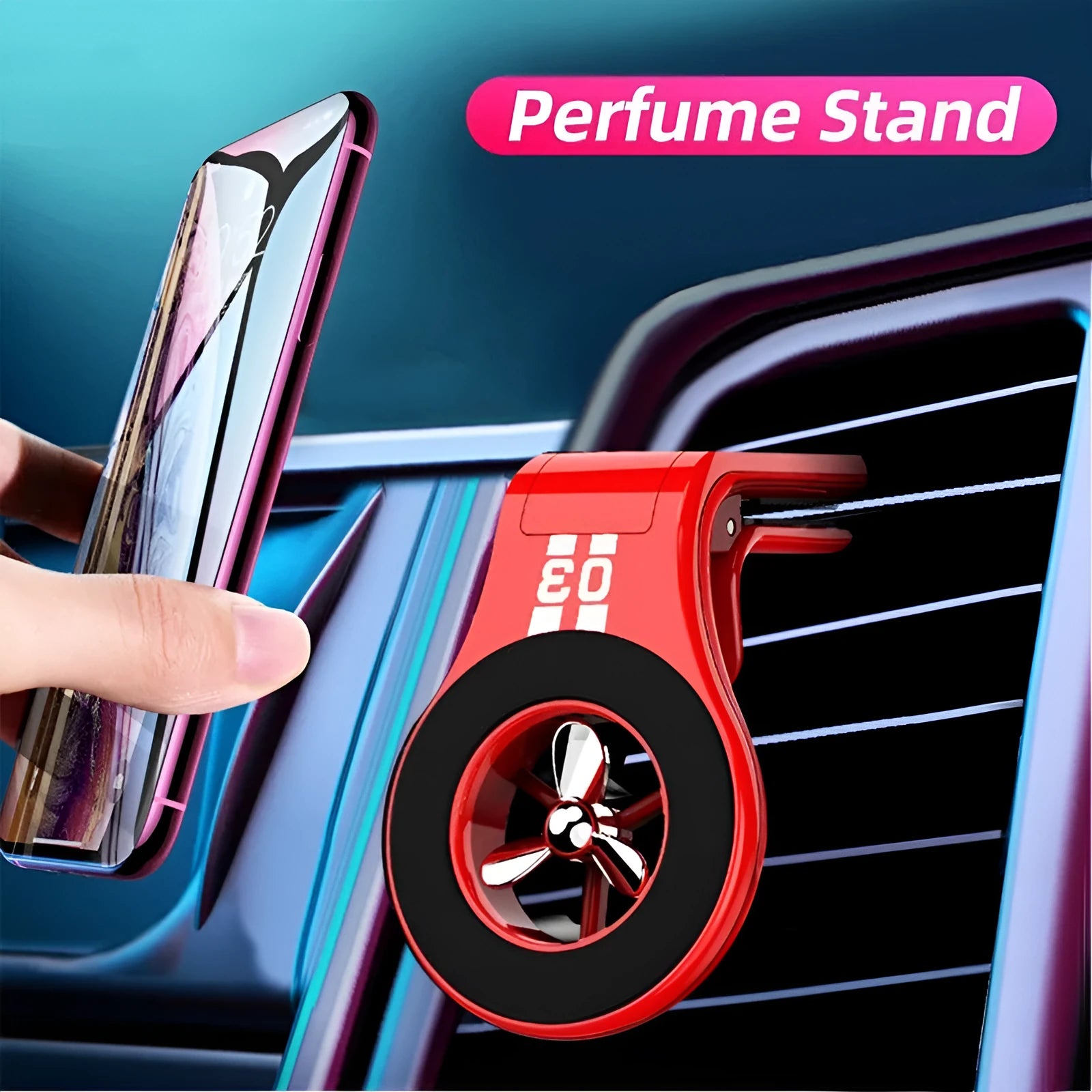 Magnetic car phone holder with air vent clip mount and fragrance slices in black colour