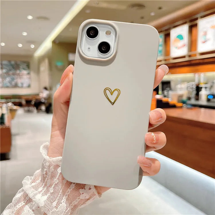 Brown silicone iPhone case with hot stamping love design on a grey background