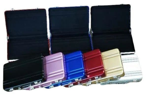 Aluminium metal card holder in six colours with 100x65x16mm dimensions