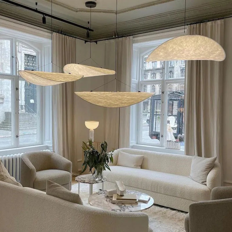 Silent Wind style art silk restaurant chandelier with multiple light colour settings