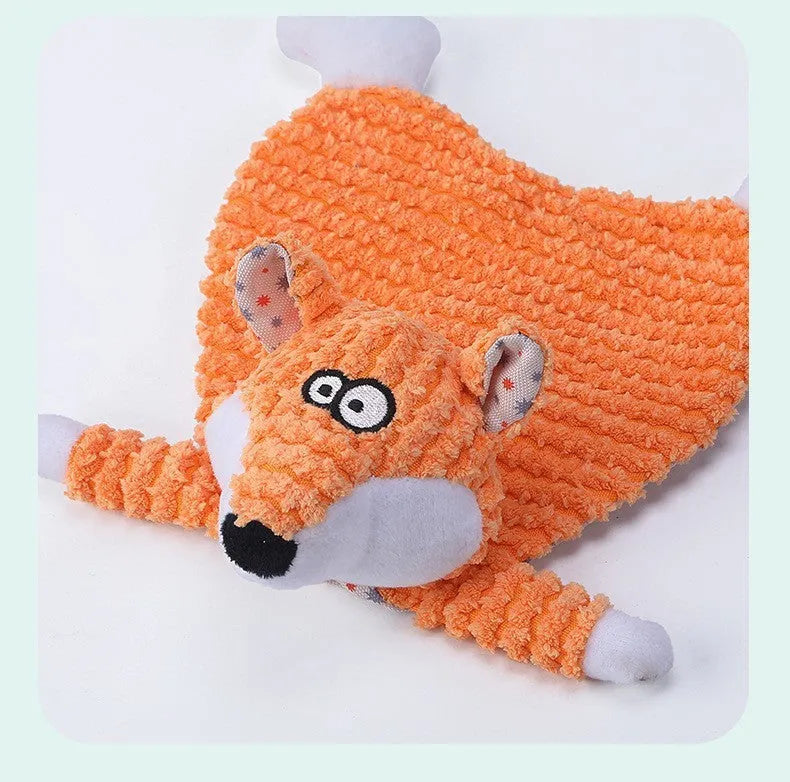 Pet stuffed toy with crinkle paper sounds in fox or elephant design with velvet fabric
