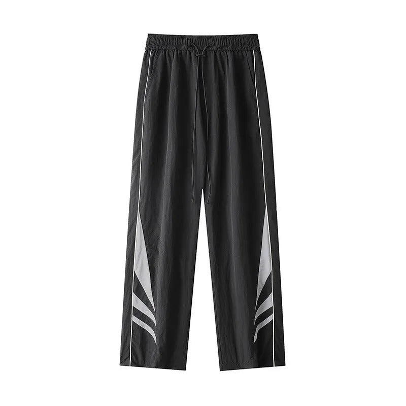 Men's straight-leg cotton blend trousers in black with buttoned cardigan front and non-ironing finish
