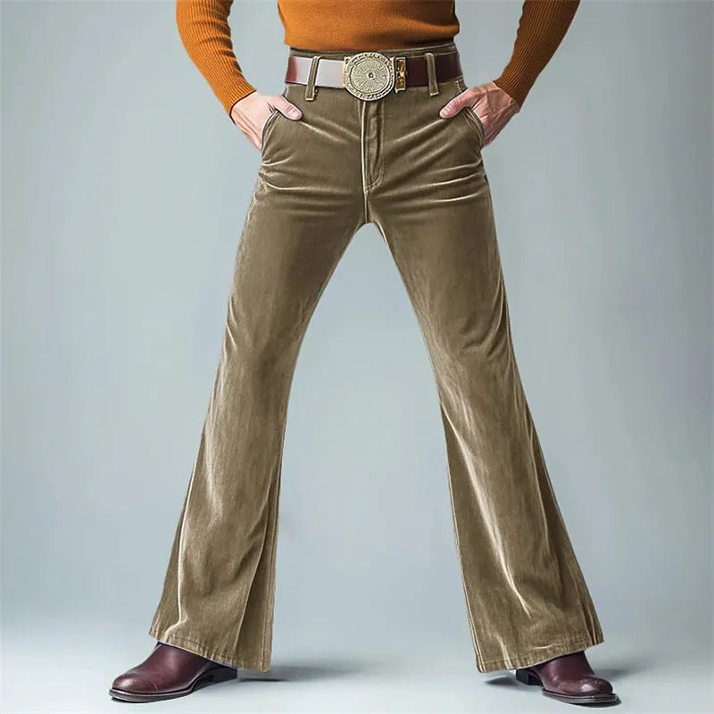 Men's gold velvet slim flared suit trousers in multiple colours for banquet and light business occasions