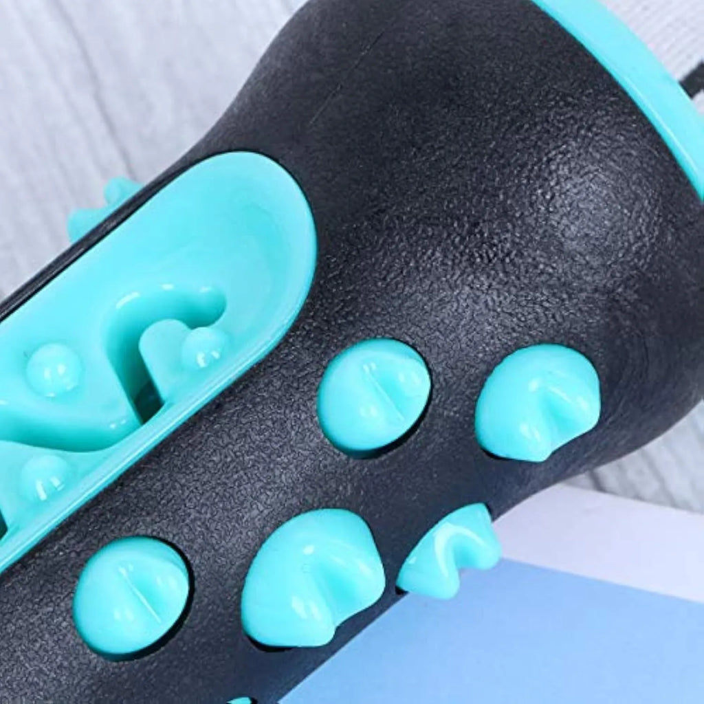 Natural rubber dog toothbrush chew toy for dental cleaning in blue green yellow or black colours