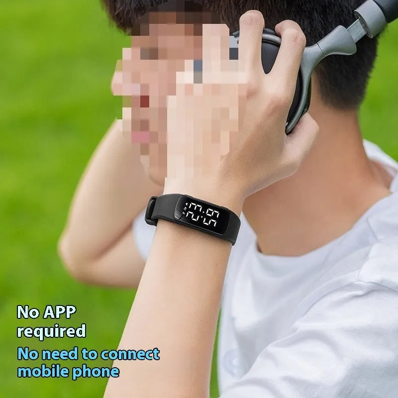 Waterproof smart watch with vibration alarm, LED display, and silicone strap in multiple colour options