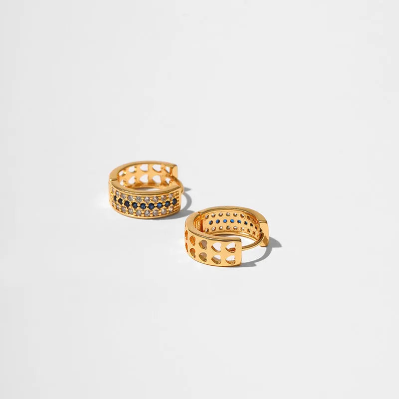 KE1268 round geometric women's earrings with copper construction and 18K gold electroplating