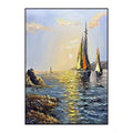 Hand-painted sea boat oil painting on canvas, modern landscape, unframed vertical wall art for living room