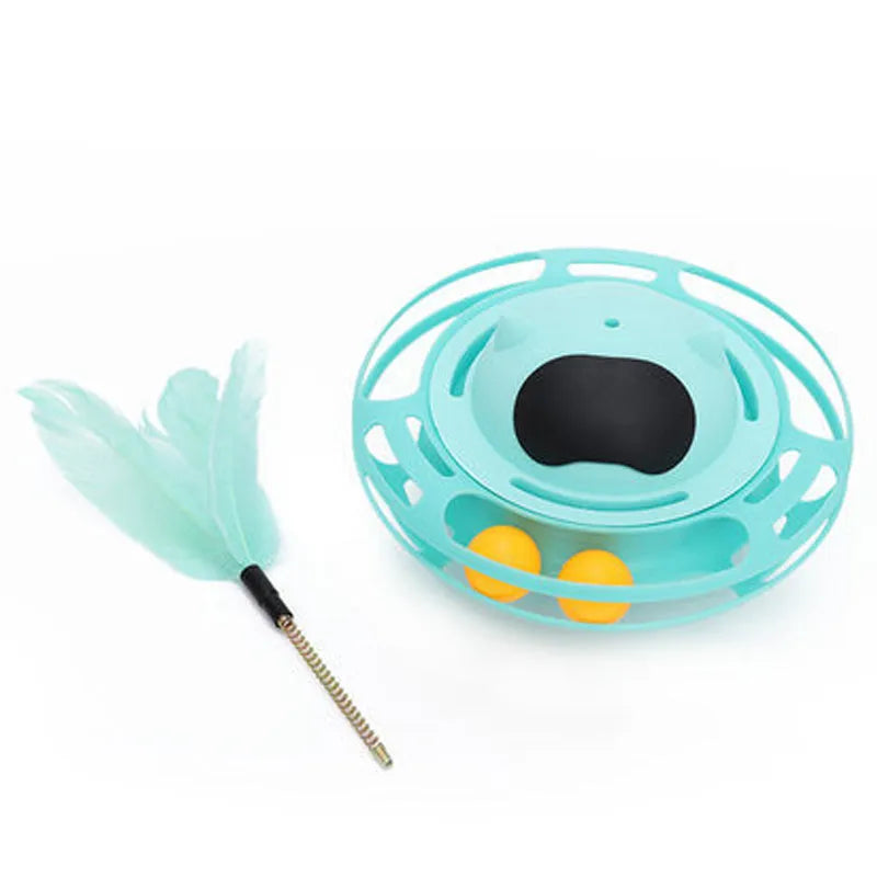 Pink cat tumbler turntable toy with self-hi stick measuring 17x10cm