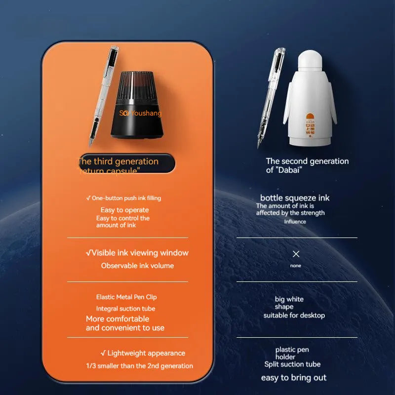 Automatic suction pen set with plastic shell, 0.5mm or 0.38mm nib option, ink feeder, and handbag
