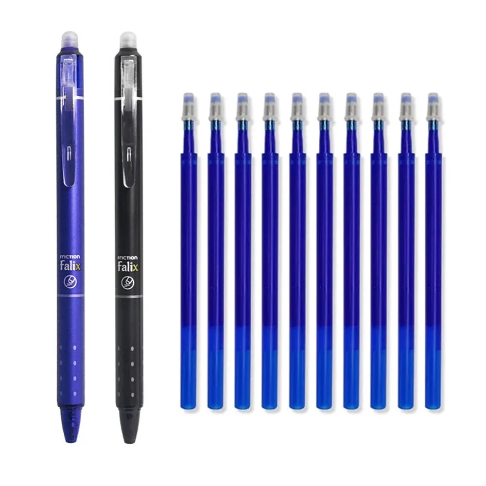 Blue and black erasable gel pen with 0.5mm stainless steel nib for student writing