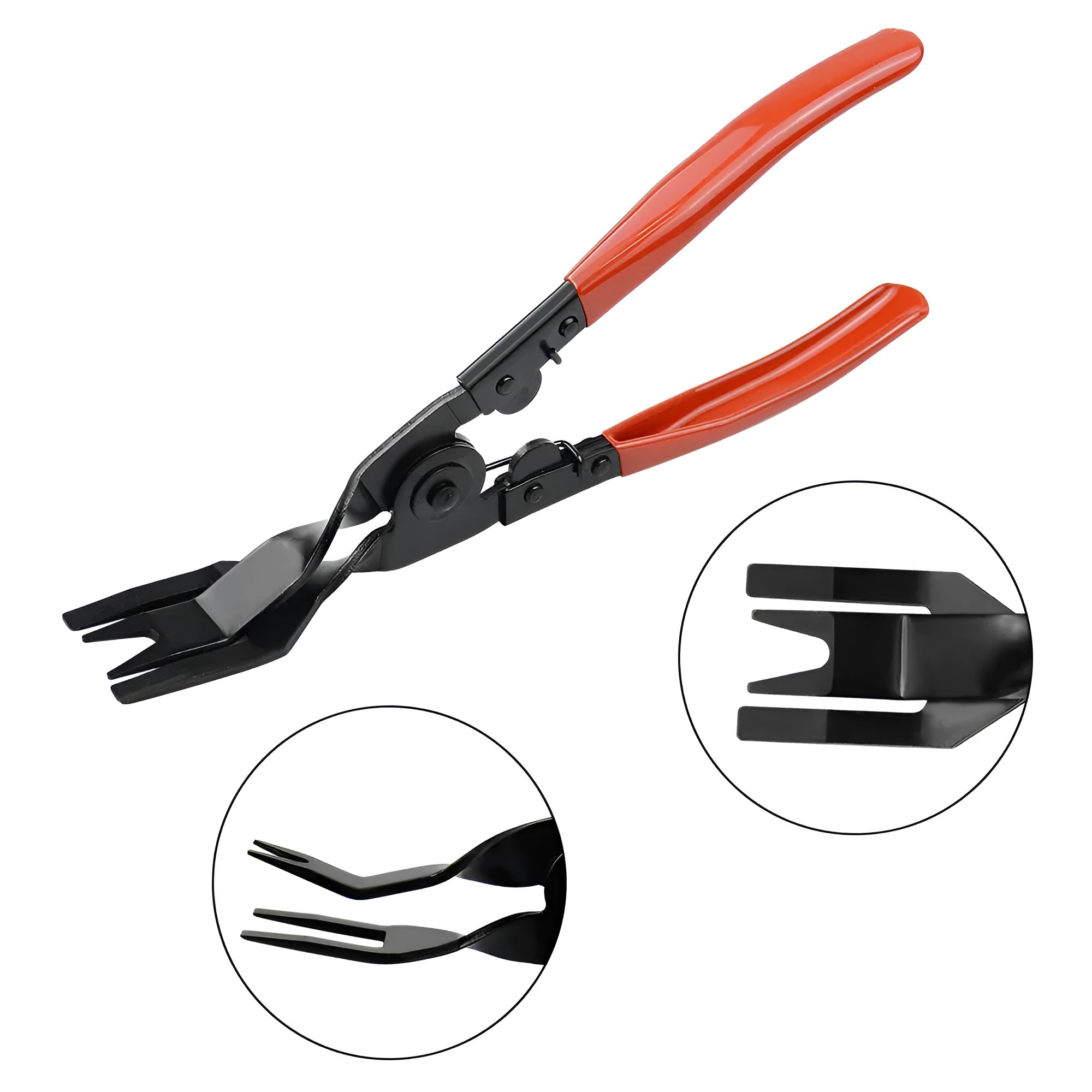 Red steel handle automotive door panel clip driver tool for General Motors vehicles