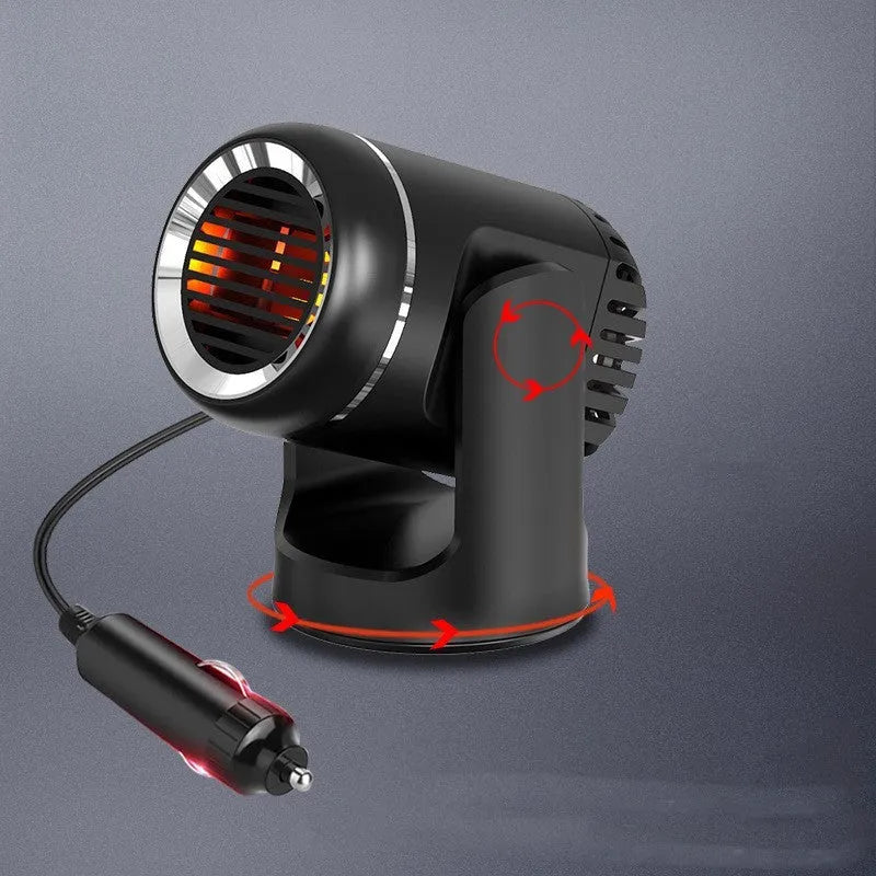 Black and white 12V car heater defroster with 1.5m power cord for vehicle windscreen clearing