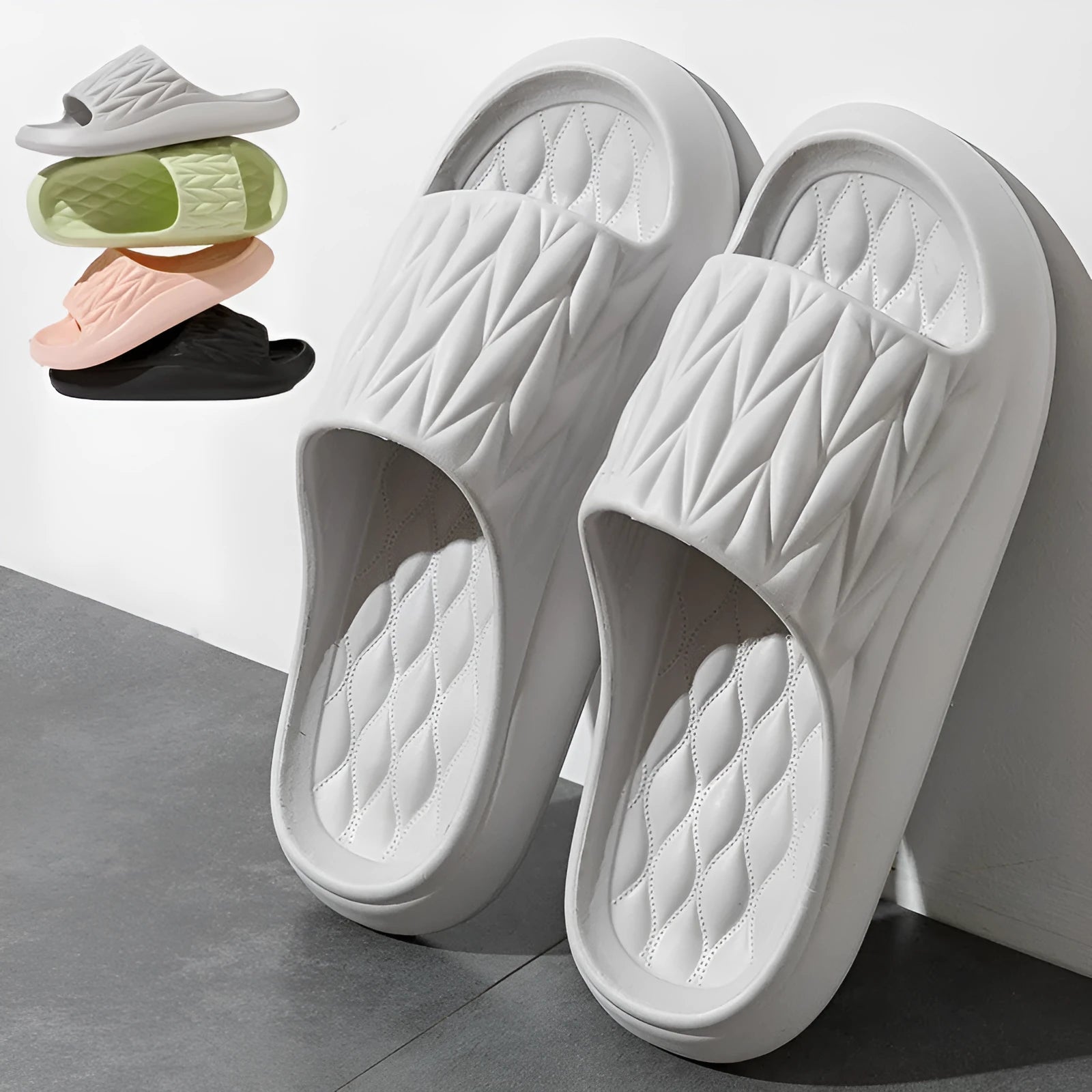 EVA leaf texture household slippers in various colours with non-slip soles