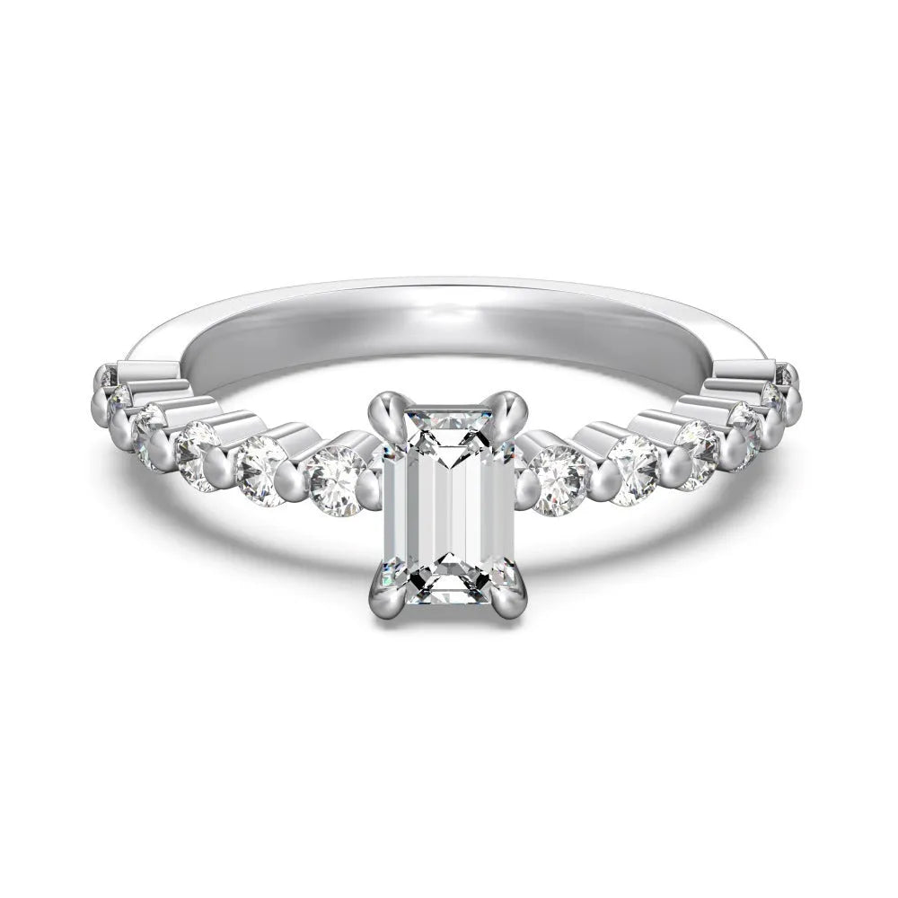 Round diamond ring for women in silver with white gold colour electroplated finish, sizes 5 to 9