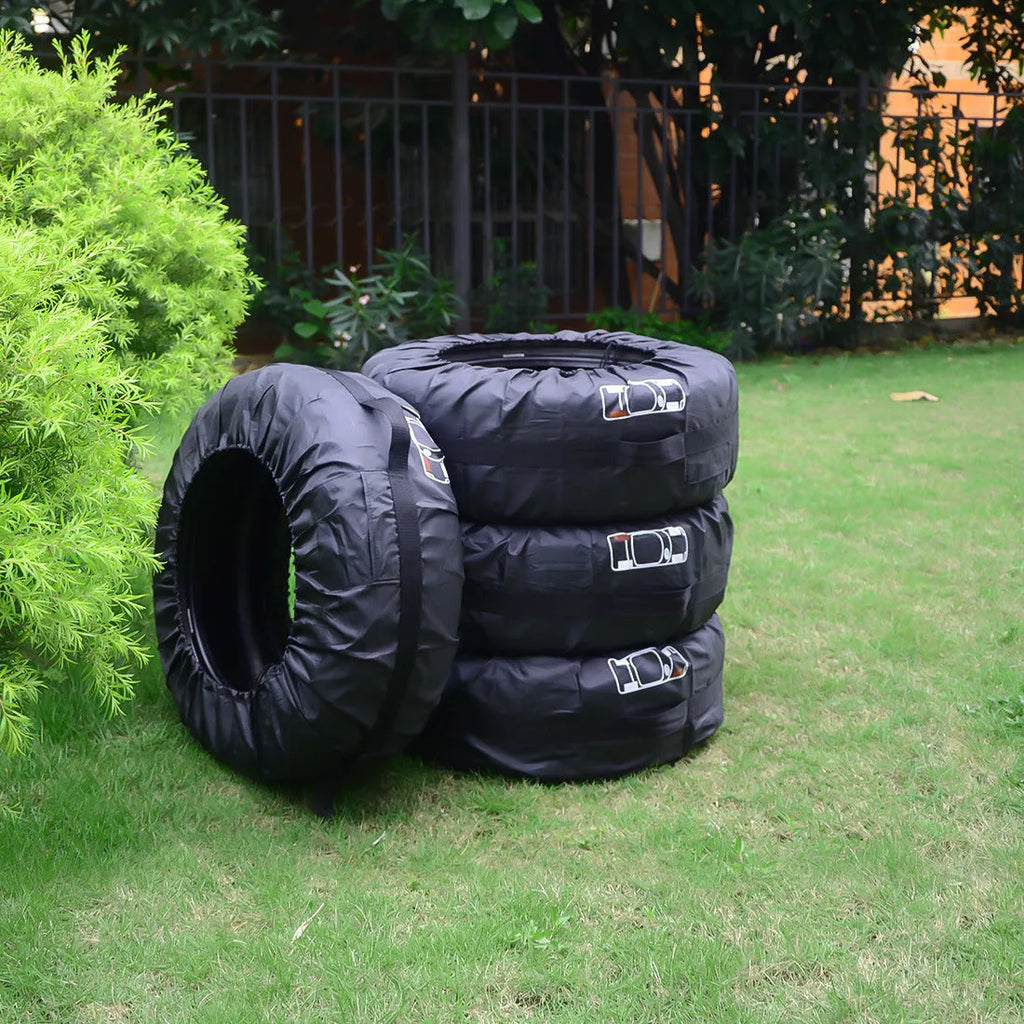 Oxford Cloth 210D car tyre protective cover set of 4 in black belt style, S size 66cm diameter