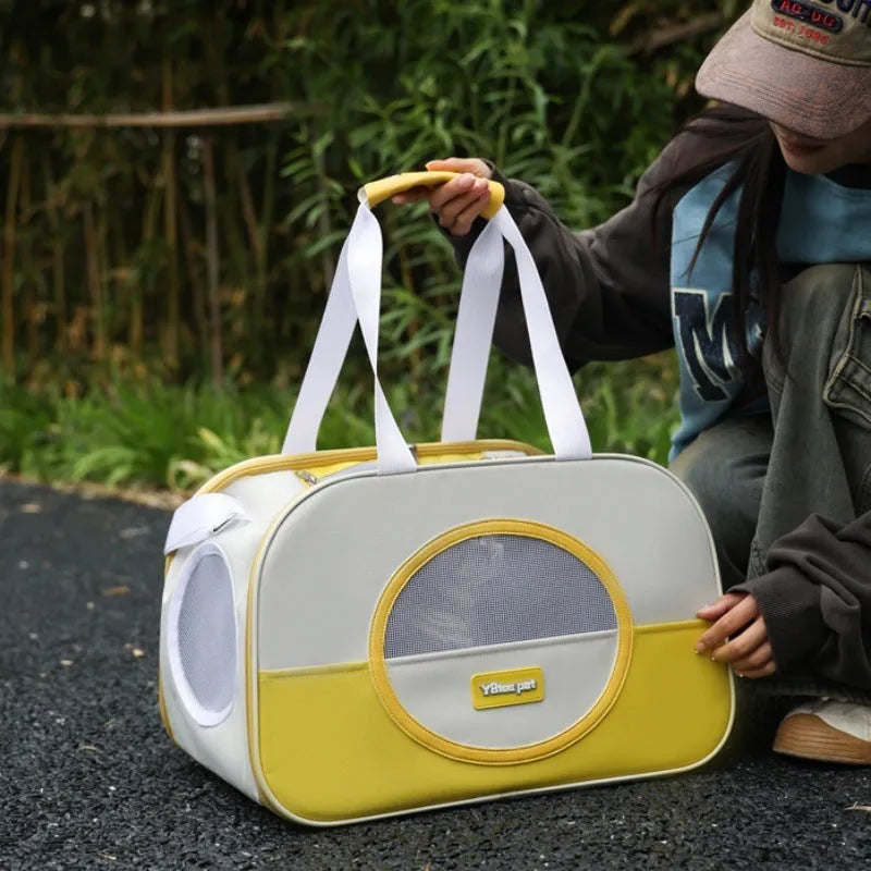 Large capacity foldable cat backpack in Oxford cloth, shown in blue colour variant.