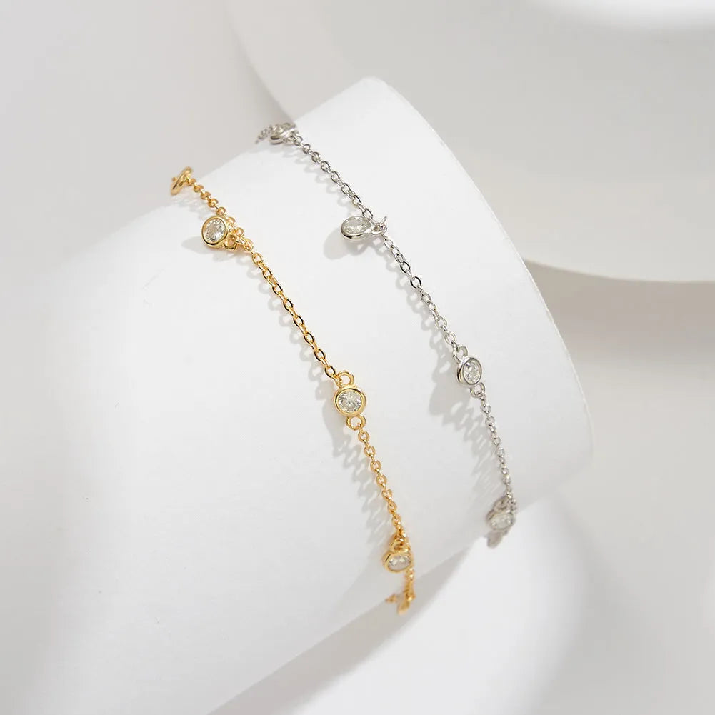 Silver anklet with geometric zirconium pendant in gold and platinum colour options