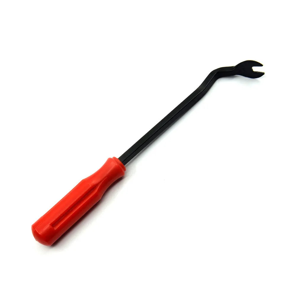 Red steel handle automotive door panel clip driver tool for General Motors vehicles