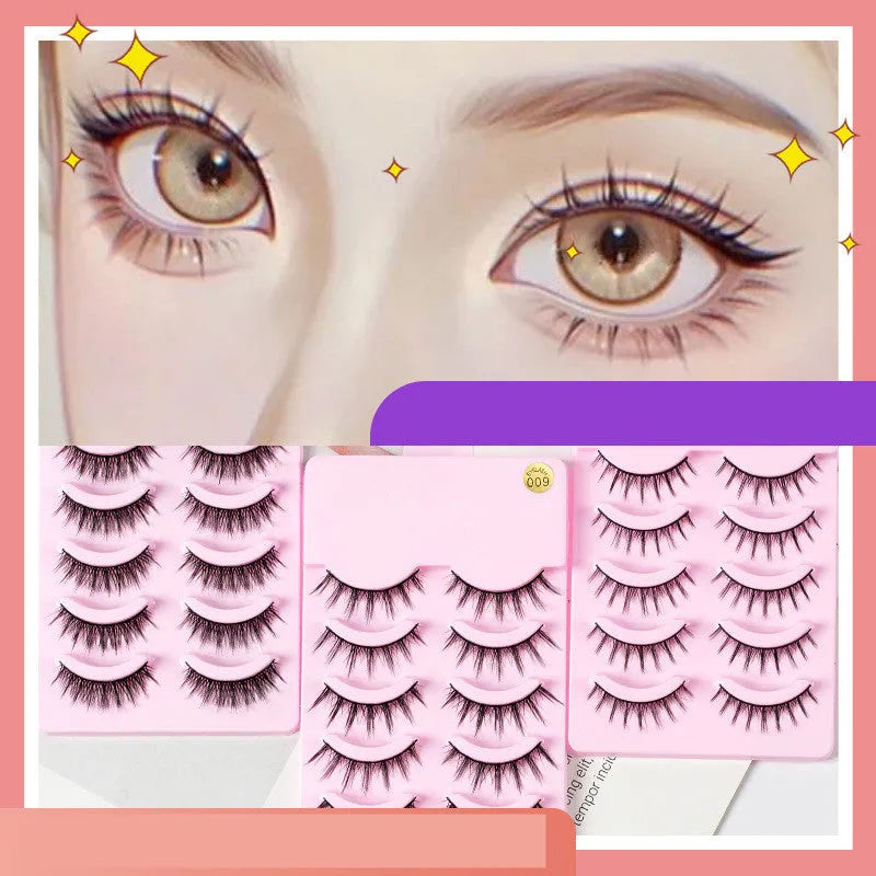Manga false eyelashes set showing 007, 008 and 009 natural wispy styles for anime cosplay