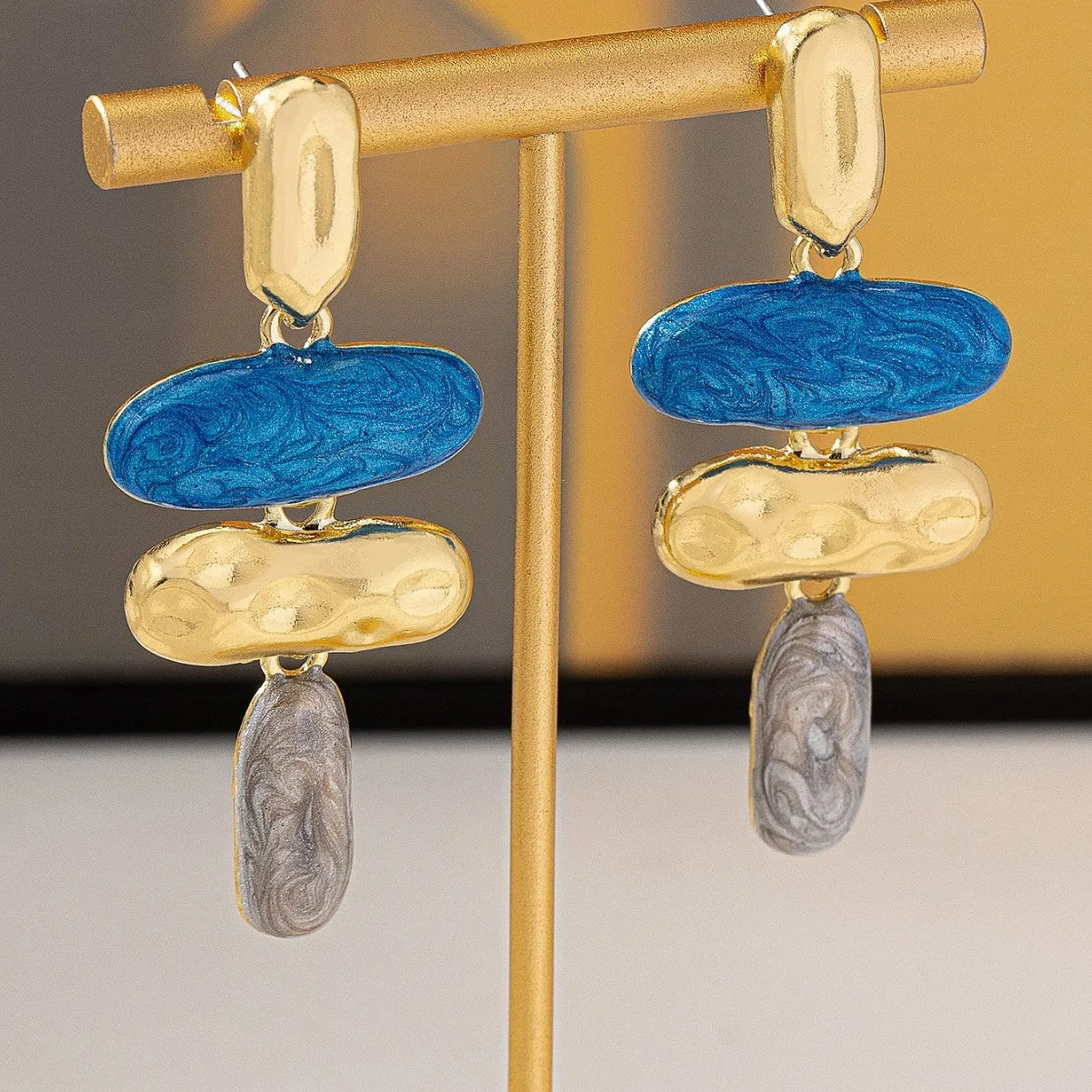 Zinc alloy geometric stud earrings with electroplated finish for women