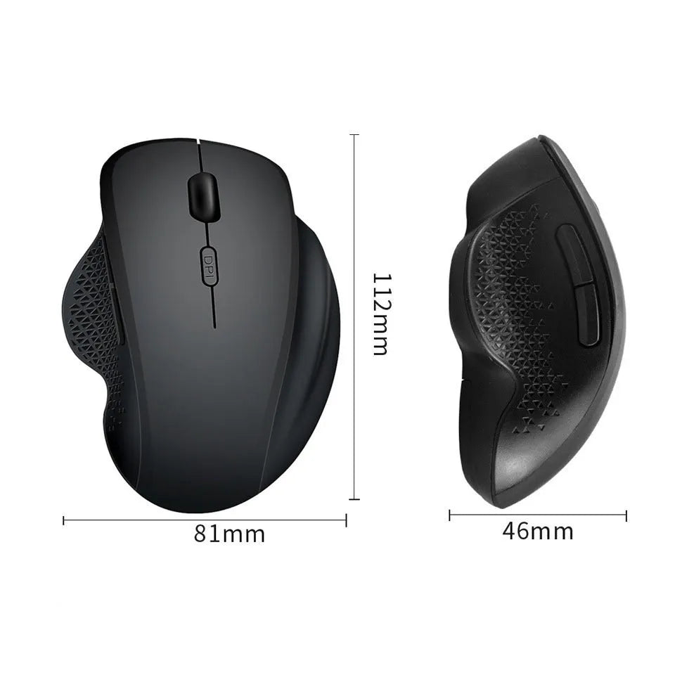Black and grey USB rechargeable wireless optical mouse for laptops with charging cable.