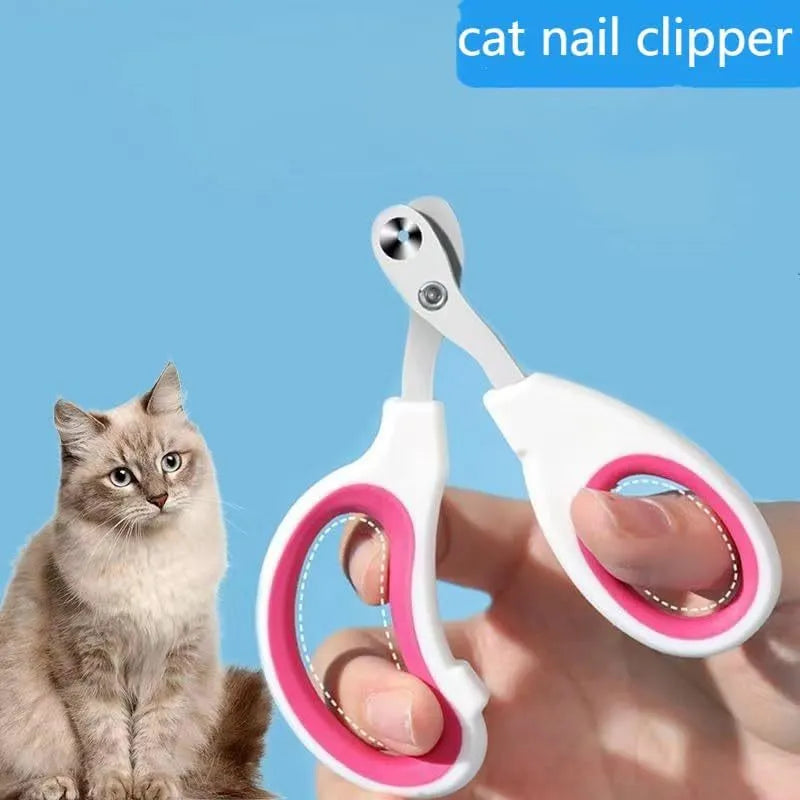 Blue cat nail clippers with circular cut hole design and cushioned handle for safe pet nail trimming