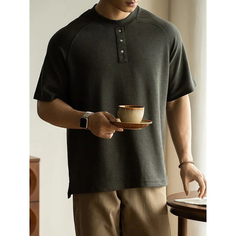 Casual loose pullover top with raglan sleeves in terry texture fabric, shown in smoky grey colour