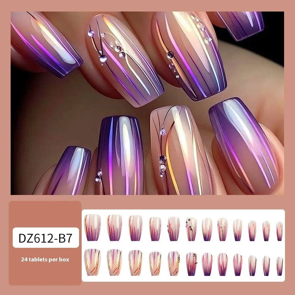 Magic purple gradient nail stickers with starry sky pattern for short nails