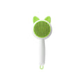 Self-cleaning cat grooming brush with stainless steel pins in greenish white and orange white colour options