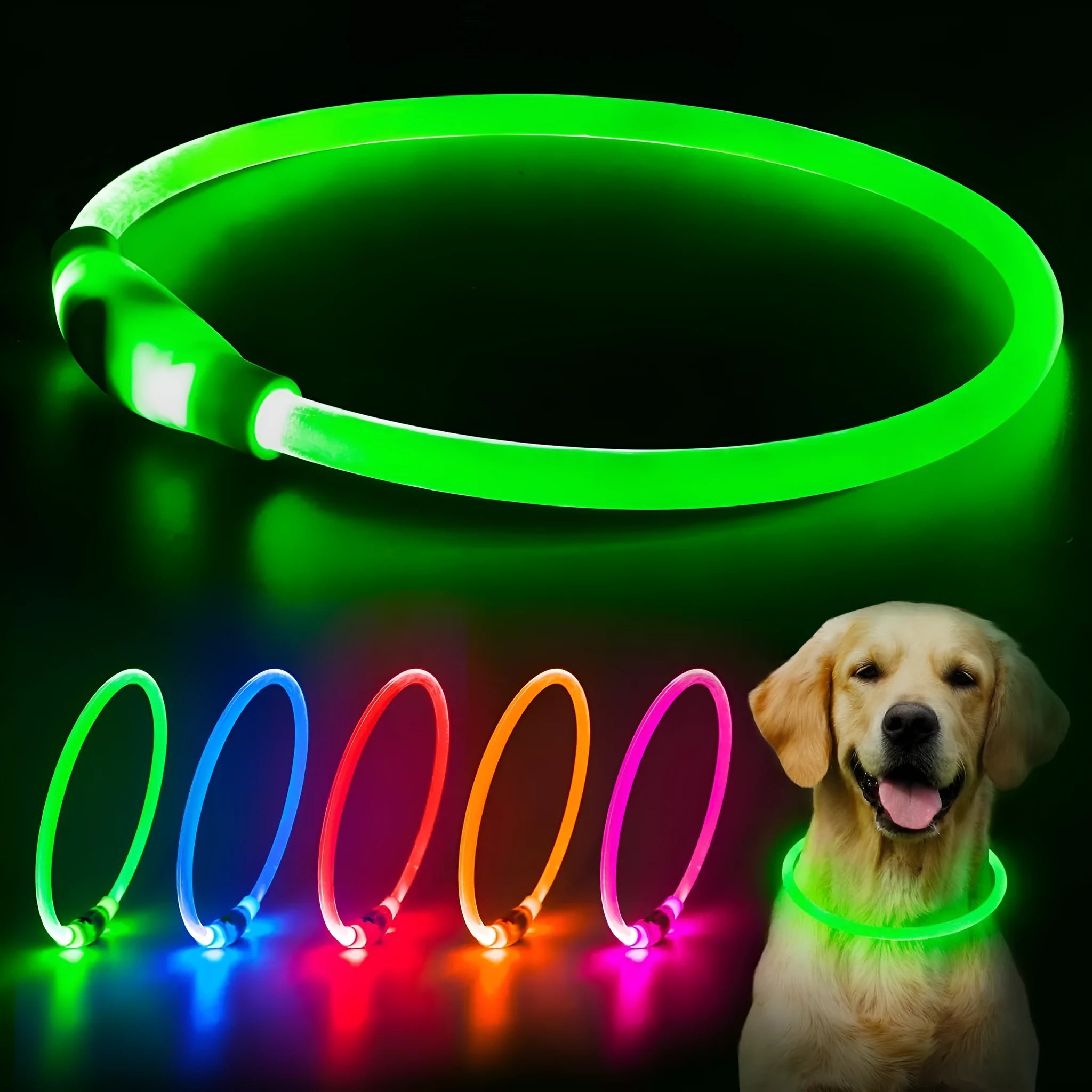 LED glowing dog collar with USB charging port and adjustable 70cm length