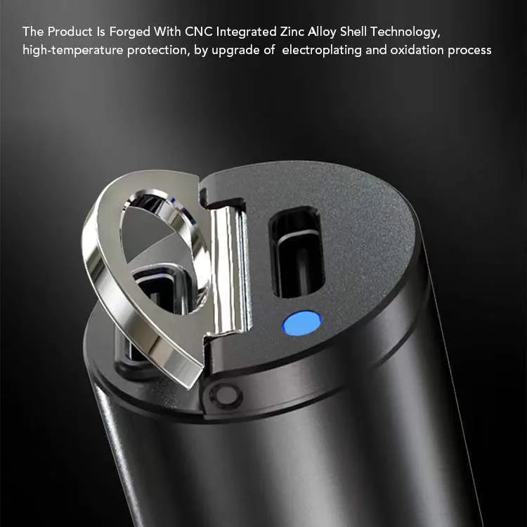30W car cigarette lighter charger in zinc alloy with PD and QC fast charging support