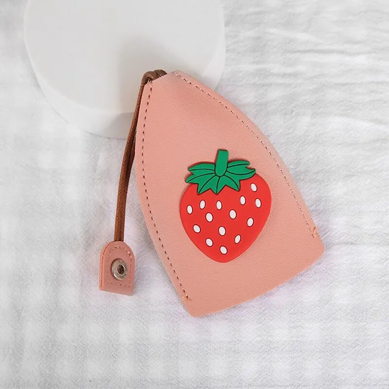 Cartoon pull-out car key case in PU leather with various design options including cactus, rabbit, and fruit themes