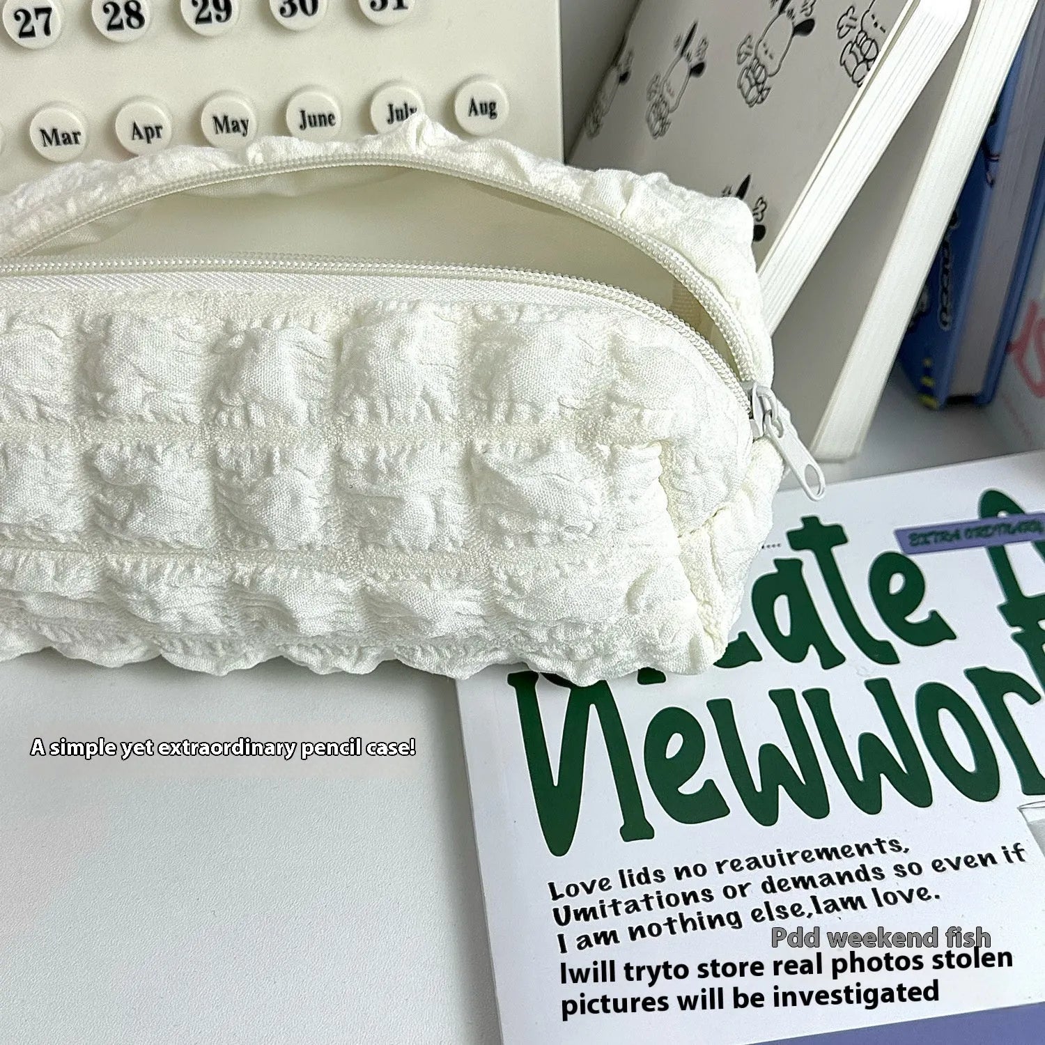 Cream puff design polyester pencil case in beige or black colour for stationery organisation