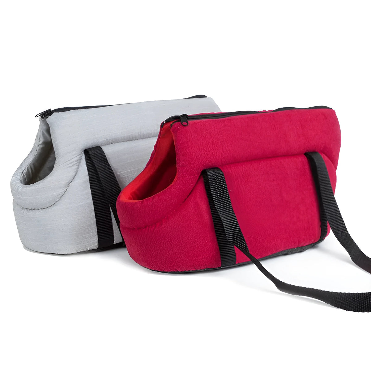 Portable mesh pet carrier bag for small dogs and cats, foldable travel bag in grey or red