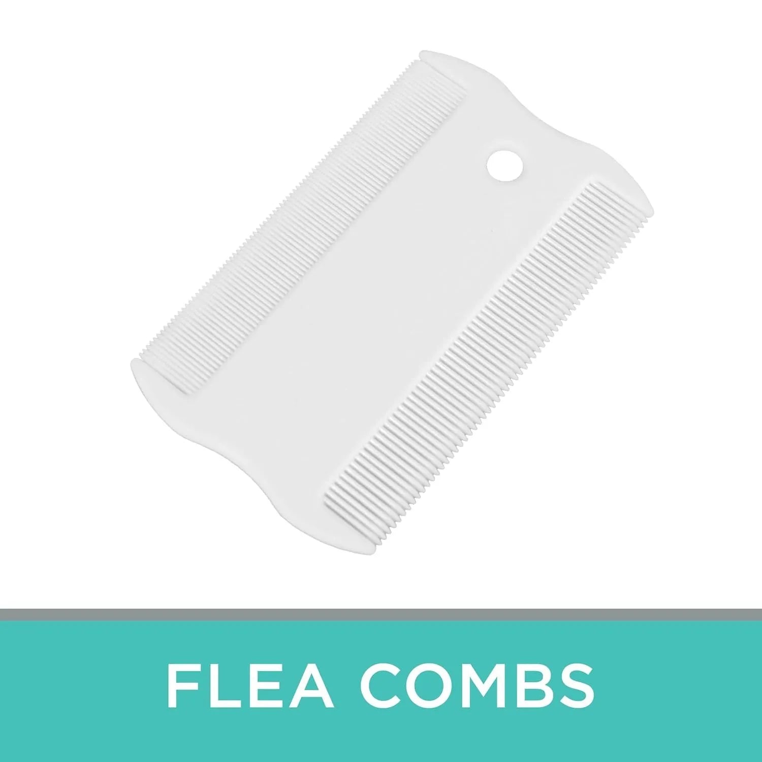 A small, white, double-sided plastic flea comb for pet face and tear stain grooming.