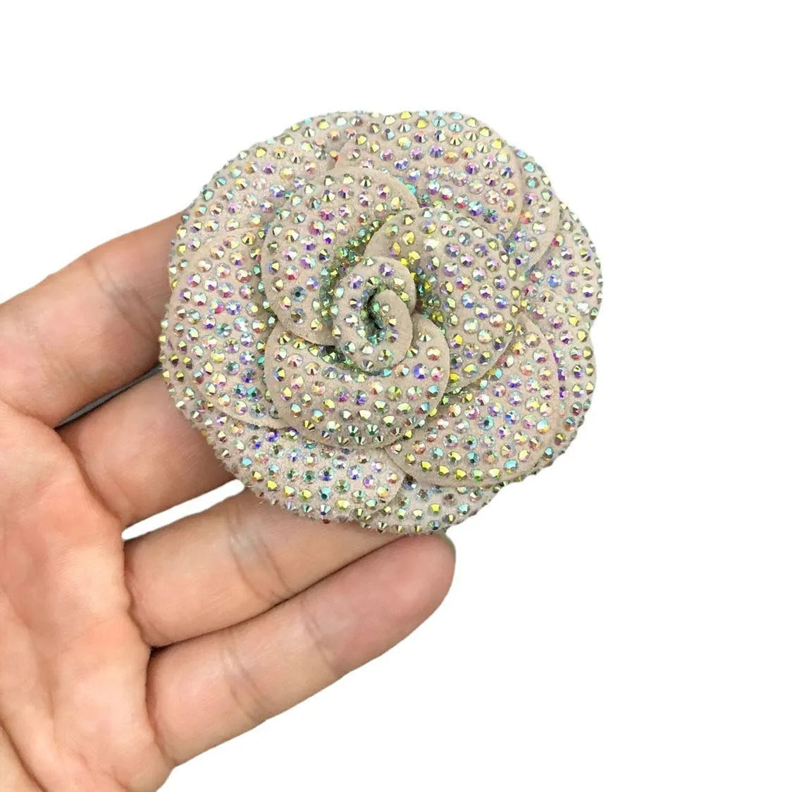 Genuine leather shoe brooch ornament with floral design and crystal accents in various colour combinations